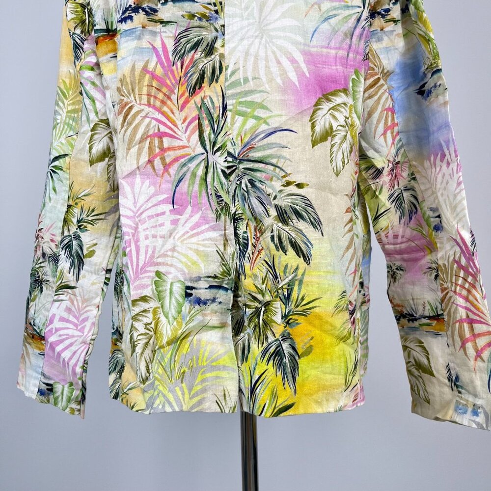 Johnny Was Linen Tropical Palm Blazer Floral Embroidered Boho Jacket Size S - Picture 10 of 16